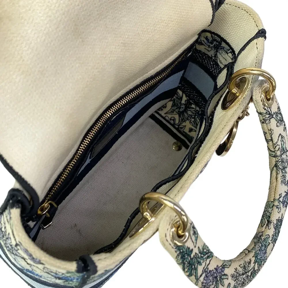 Christian Dior Lady Dior Light Medium Bag Handbag Cream Blue Multi